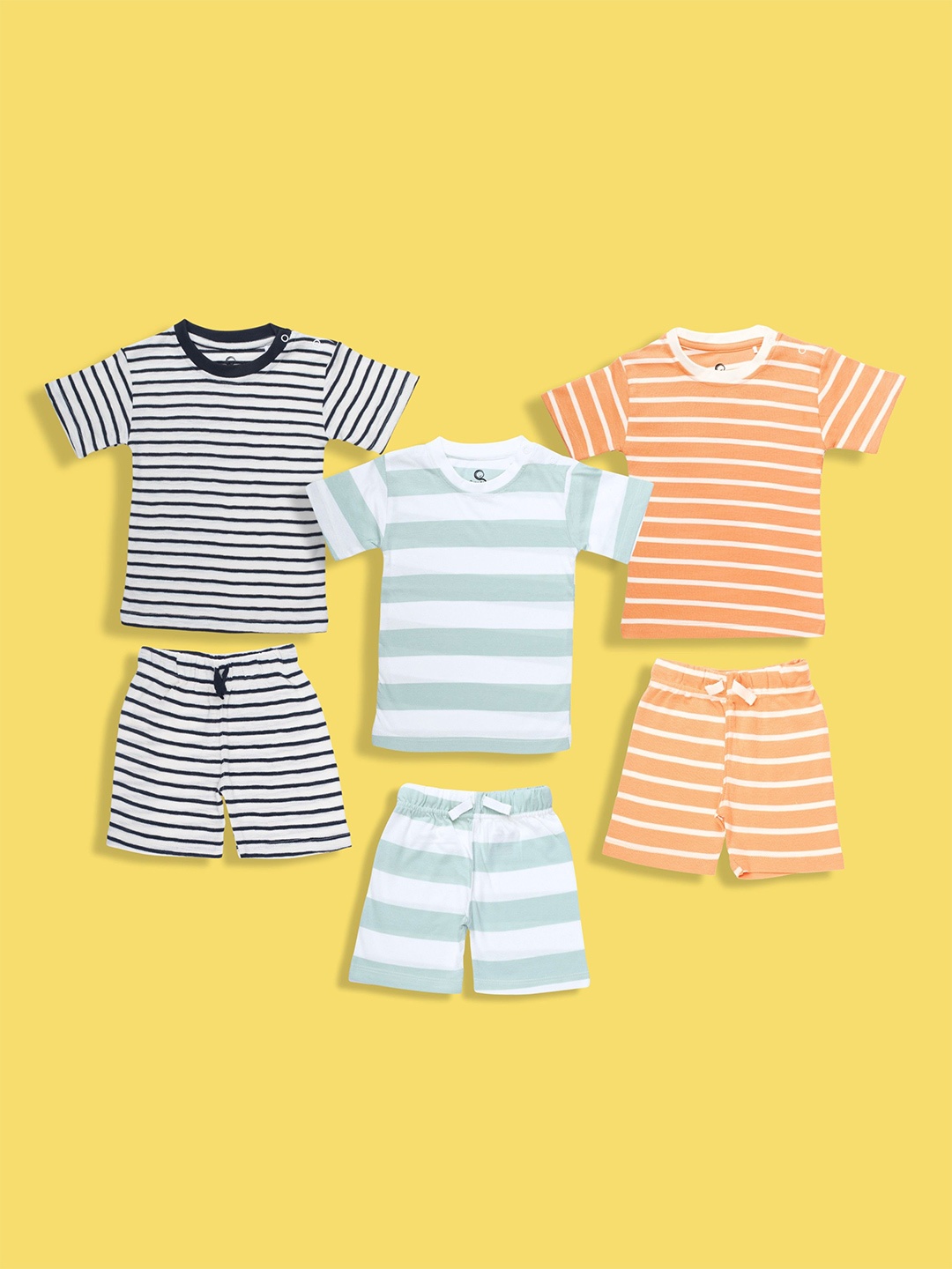 

Orange Sugar Infant Pack Of 3 Striped Pure Cotton T-shirt With Shorts, Blue