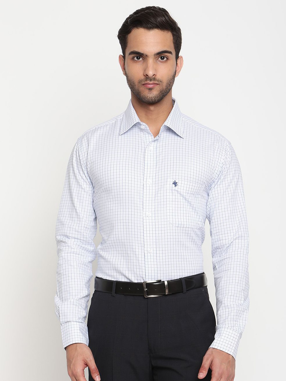 

Cantabil Men Comfort Regular Fit Spread Collar Micro Checked Cotton Formal Shirt, White
