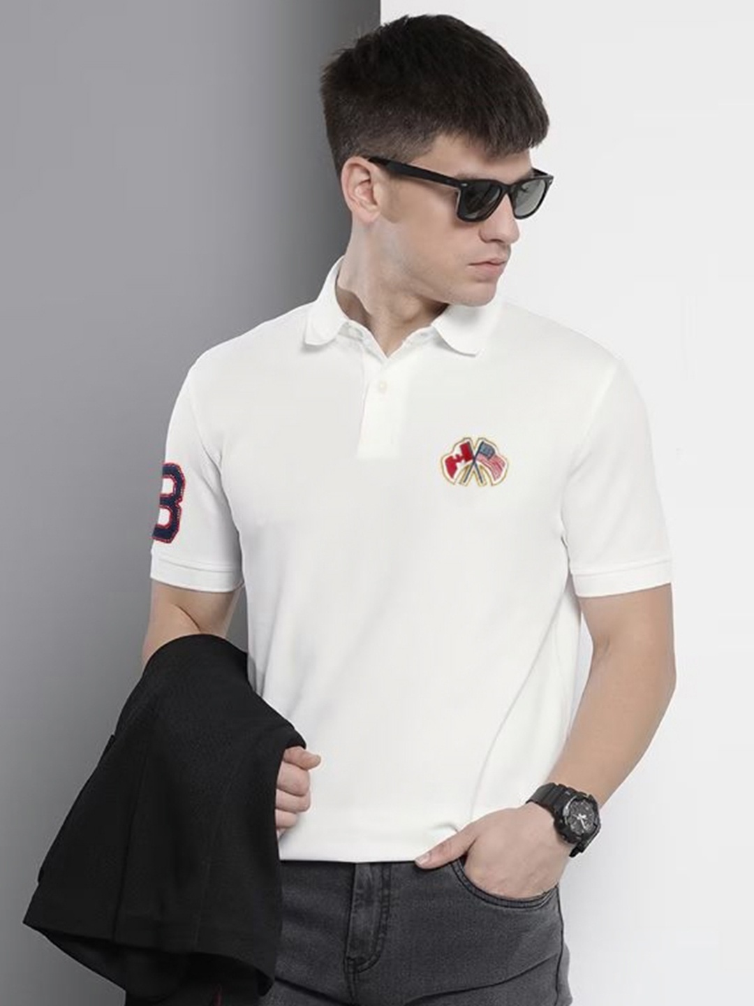 

MERRIMENT Men Polo Collar T-shirt, White