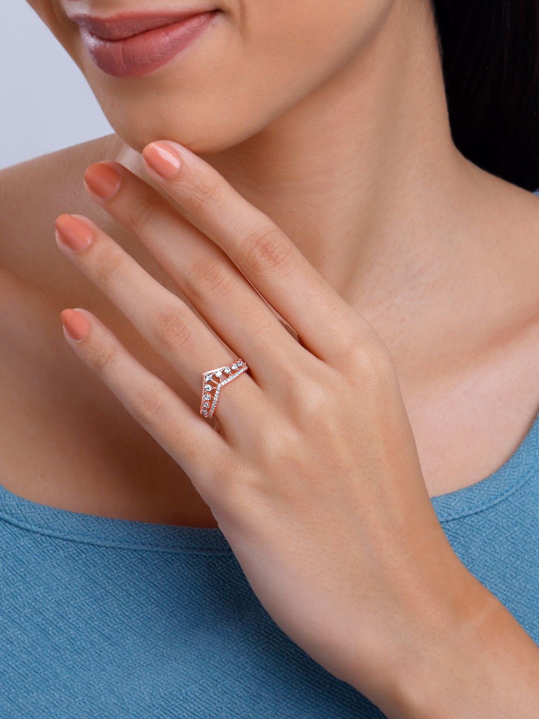 

GIVA 925 Silver Rose Gold-Plated CZ-Studded Shiny Vanki Adjustable Finger Ring
