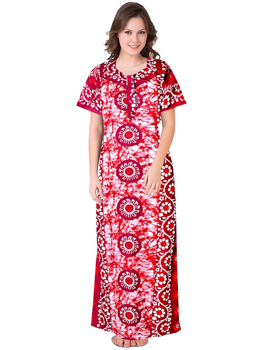 

PR PINK ROYAL Women Printed Maxi Nightdress, Red