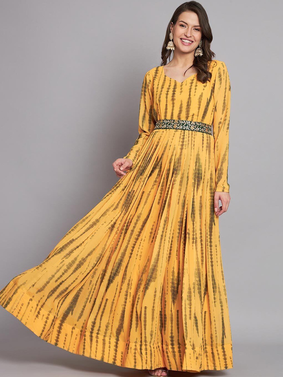 

Krunal Raiyani Tie-Dye Dyed Belted Fit & Flare Maxi Dress, Yellow