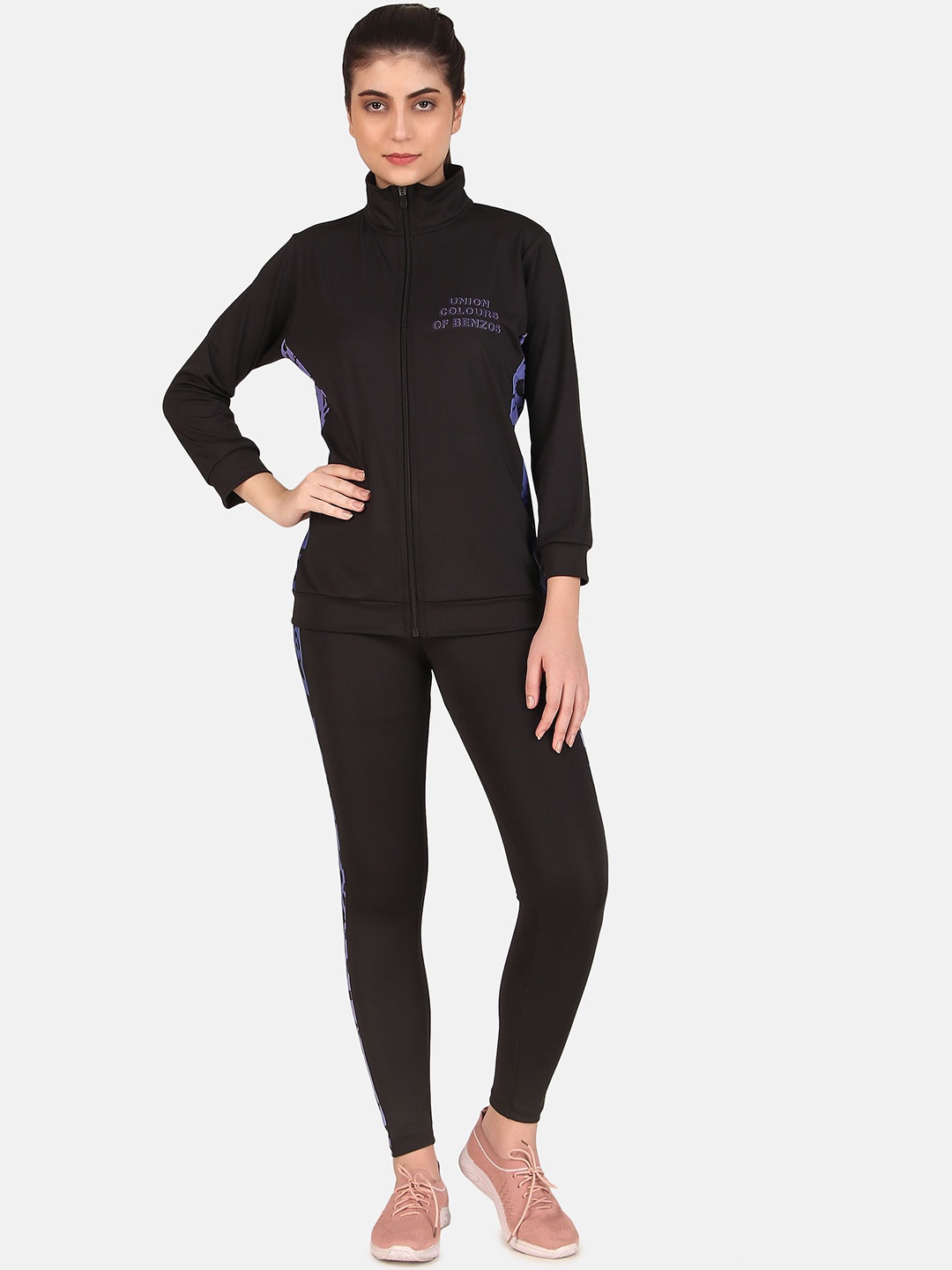 

BENZOS Women Printed Mid-Rise Tracksuits, Black