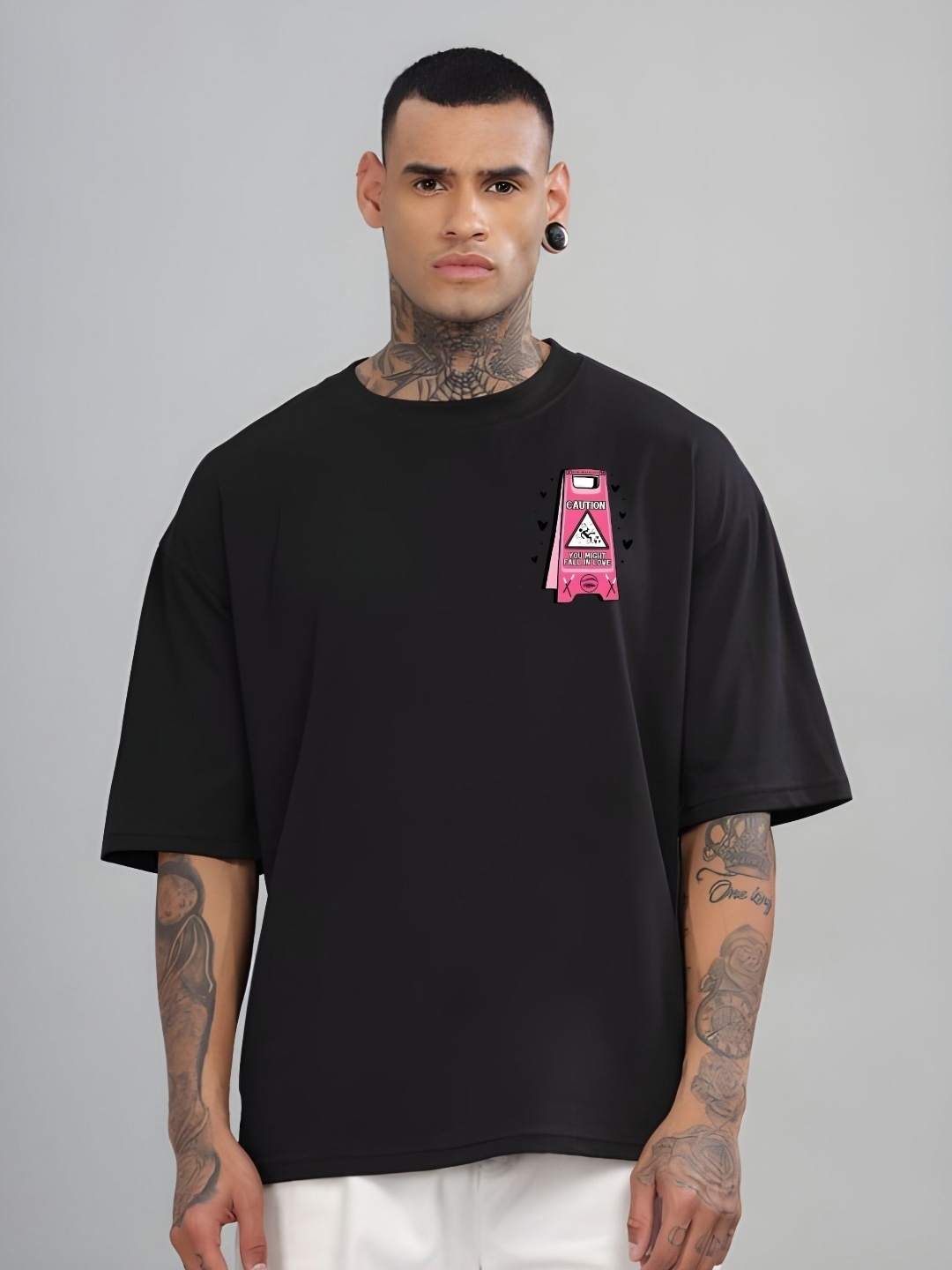 

Moda Rapido Men Graphic Printed Round Neck Cotton Oversized T-shirt, Black
