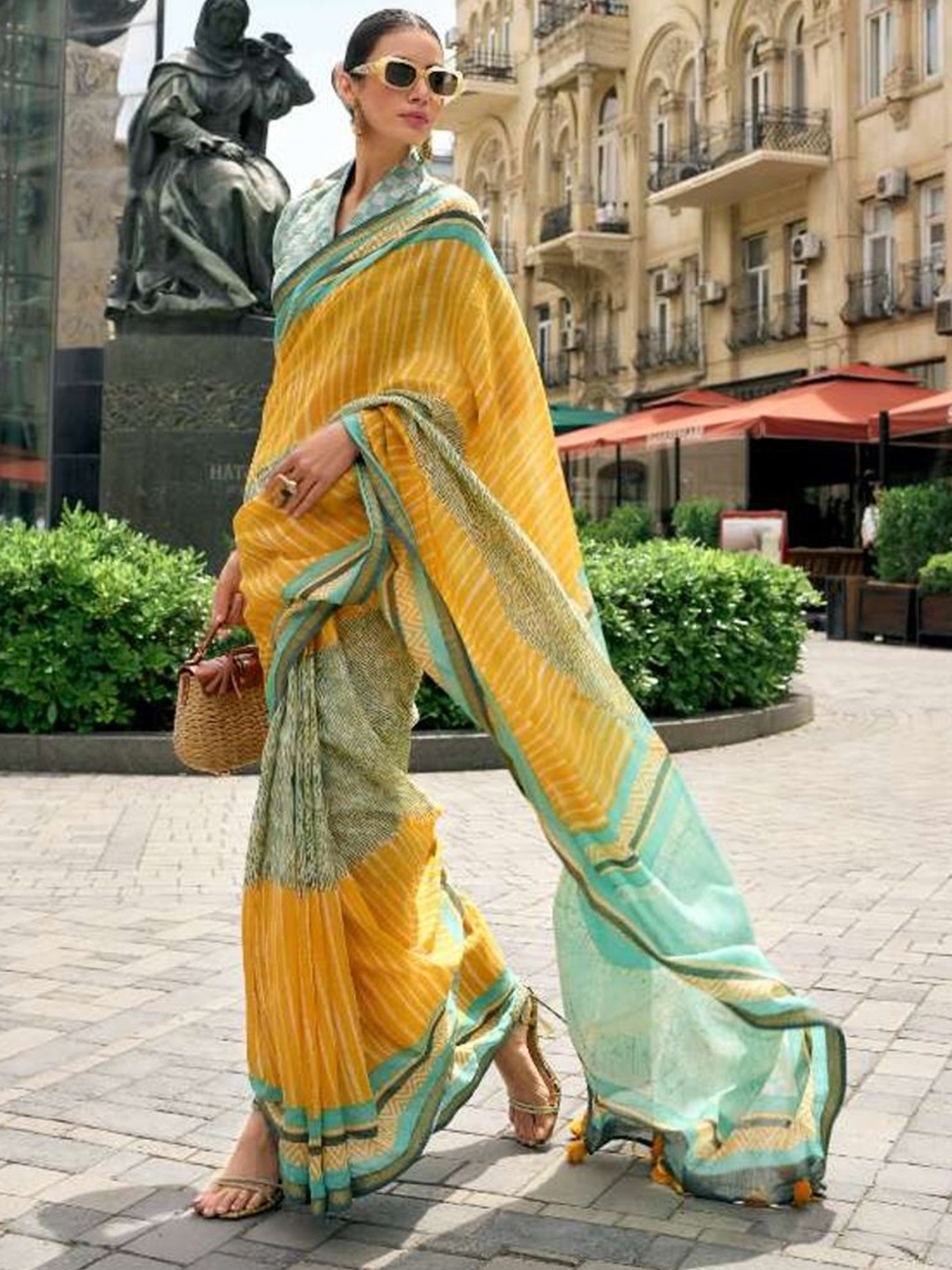 

Suha Striped Pure Cotton Saree, Mustard