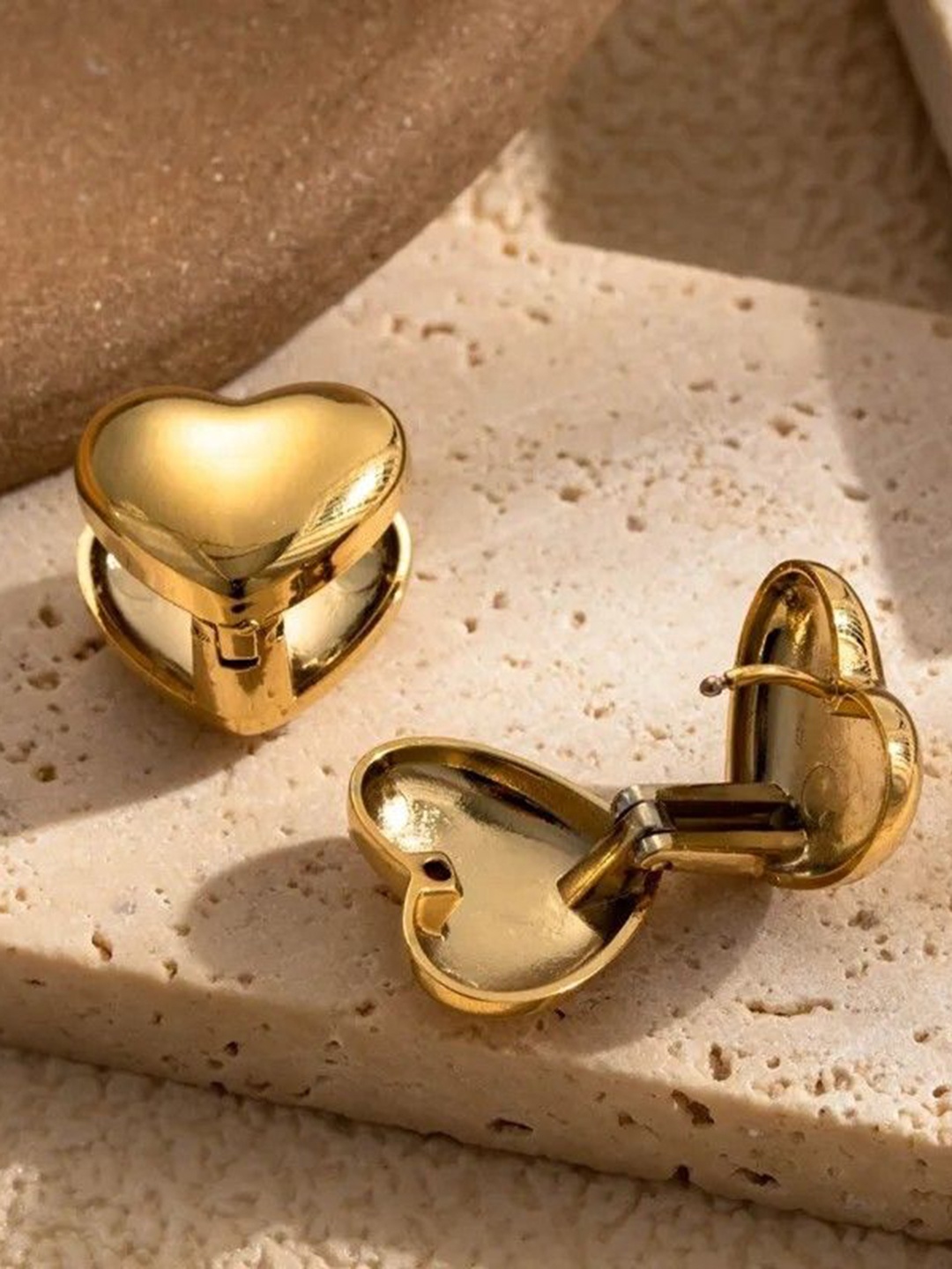 

Aviksha Creations 18K Gold Plated Stainless Steel Heart Shaped Hoop Earrings