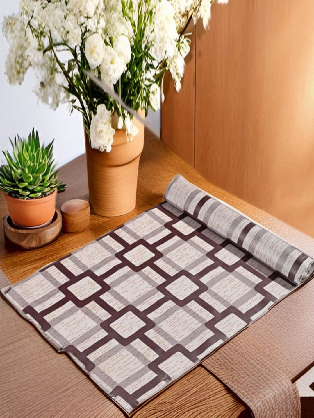 

REVEXO Grey & Brown Printed Water-Resistant Shelf Liner