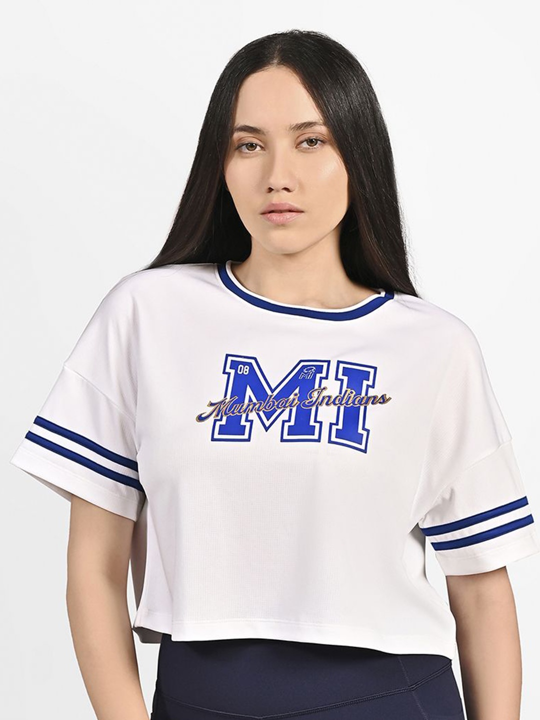 

Skechers Women Mumbai Indians Mesh Crop Top, Navy blue