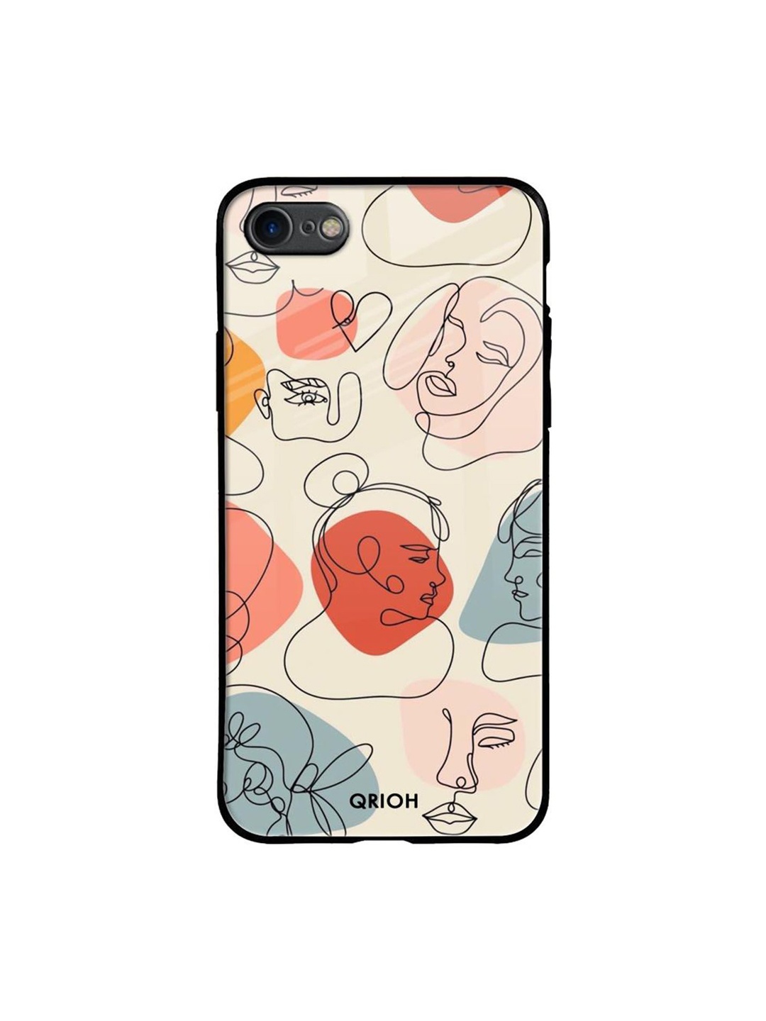 

QRIOH Abstract Faces Printed iPhone 7 Back Case, Beige