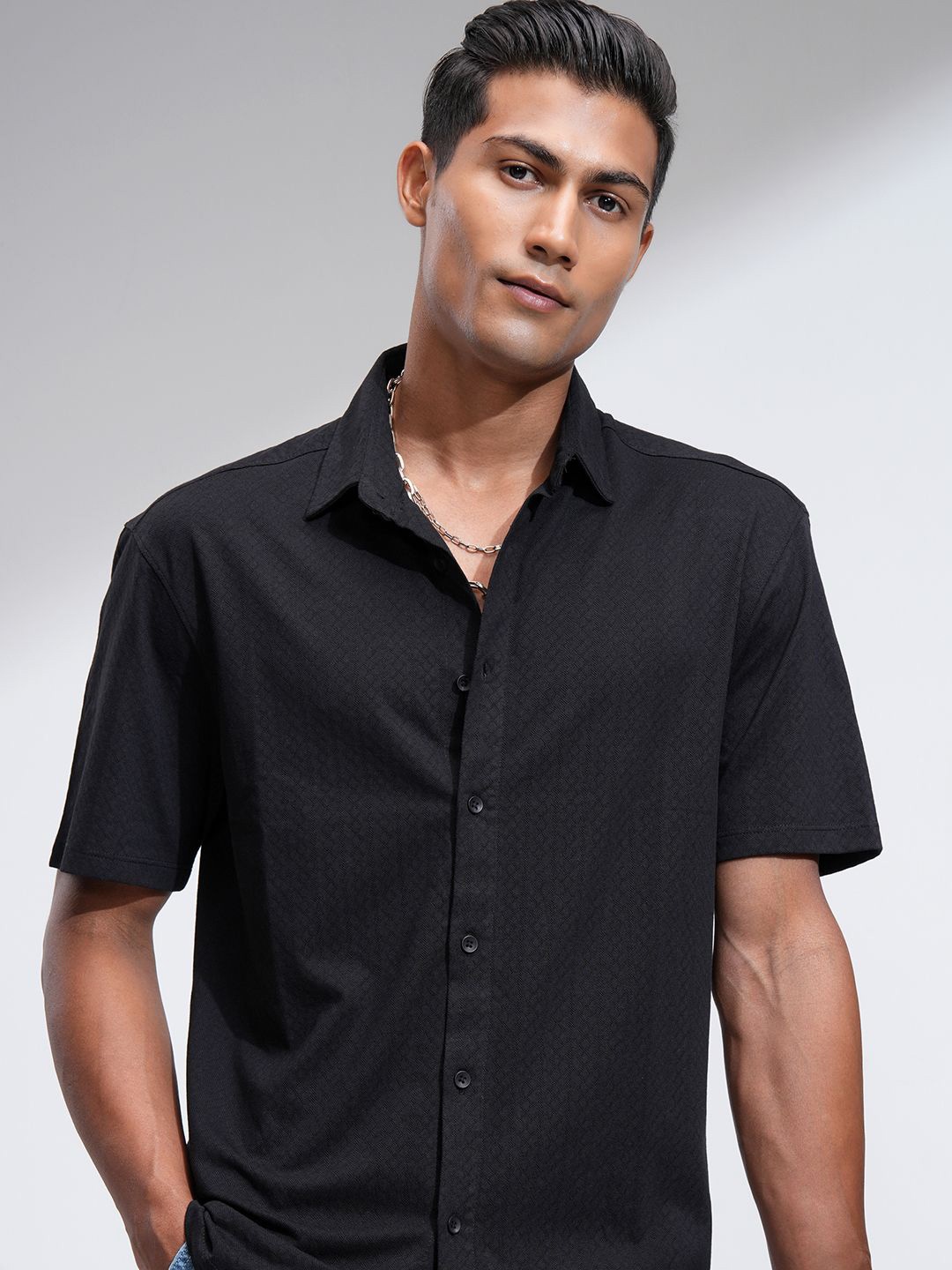 

Locomotive Premium Men Knit Textured Shirt, Black