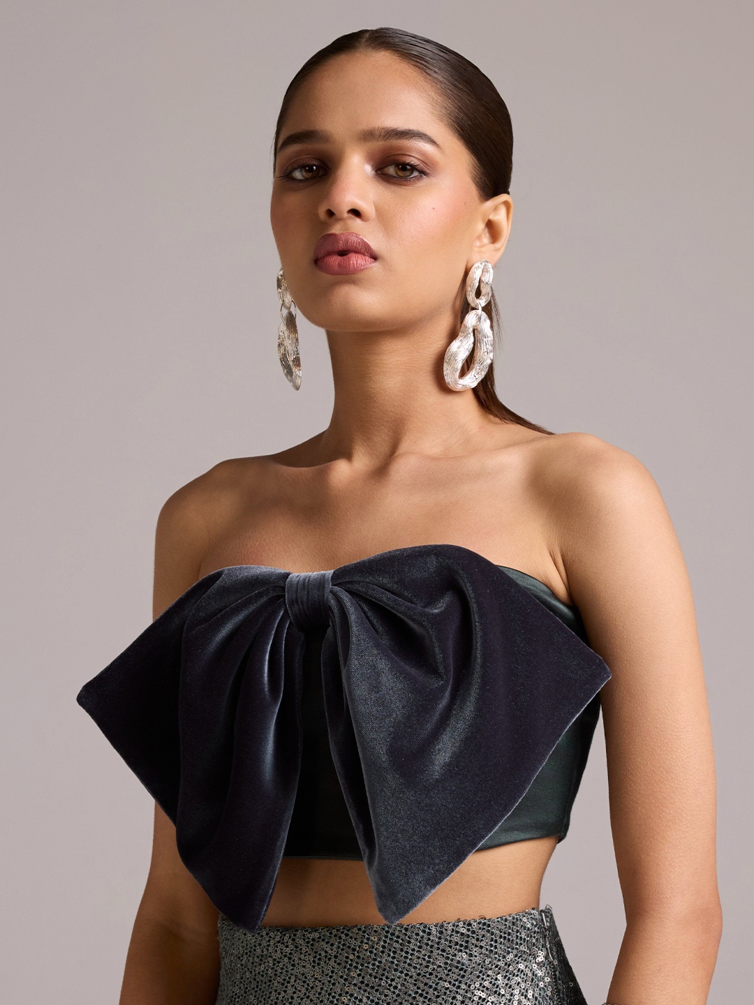

The Dapper Lady Women Solid Off-Shoulder Satin Top, Olive