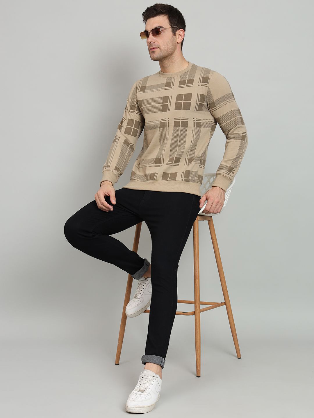 

OGEN Men Checked Sweatshirt, Beige