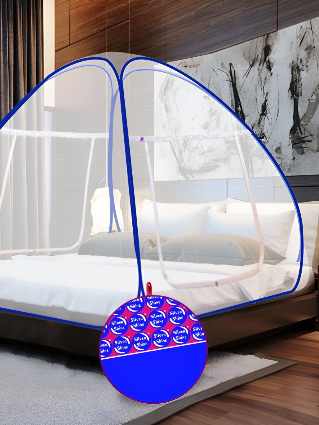 

Silver Shine White & Blue King Size Foldable Tent Mosquito Net with Bag