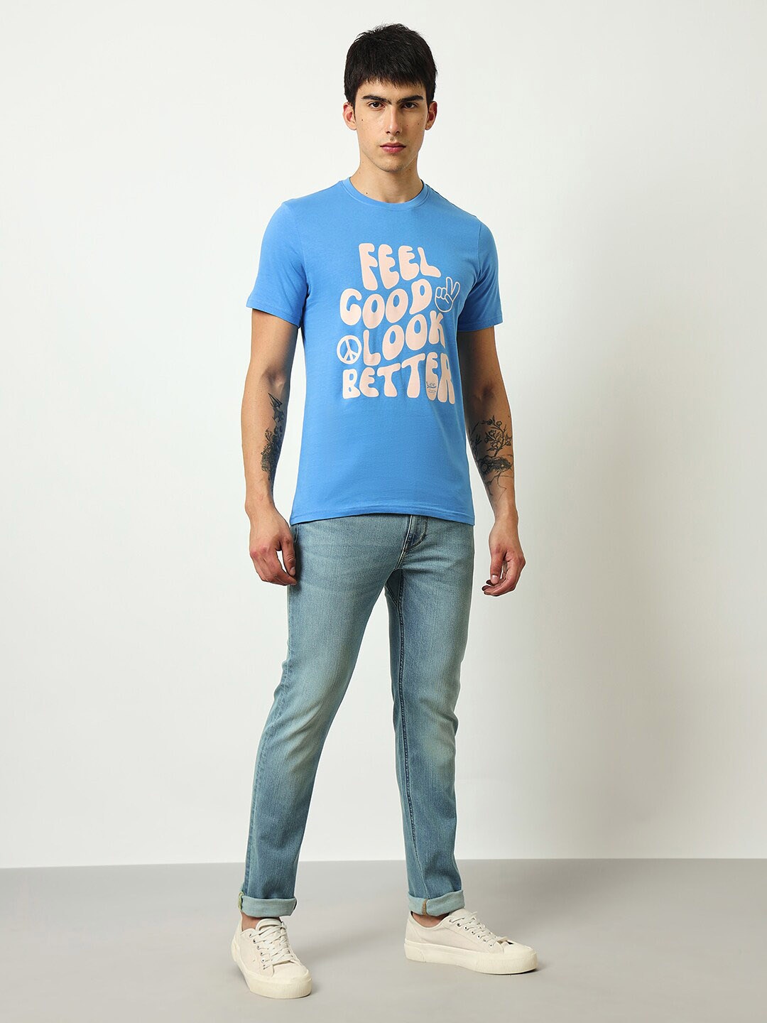 

Lee Typography Printed Short Sleeves Cotton Slim Fit T-shirt, Blue