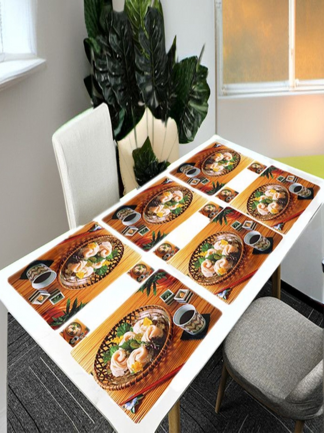 

REVEXO Yellow & Green Printed 12 Pieces Printed Table Placemats & Coasters