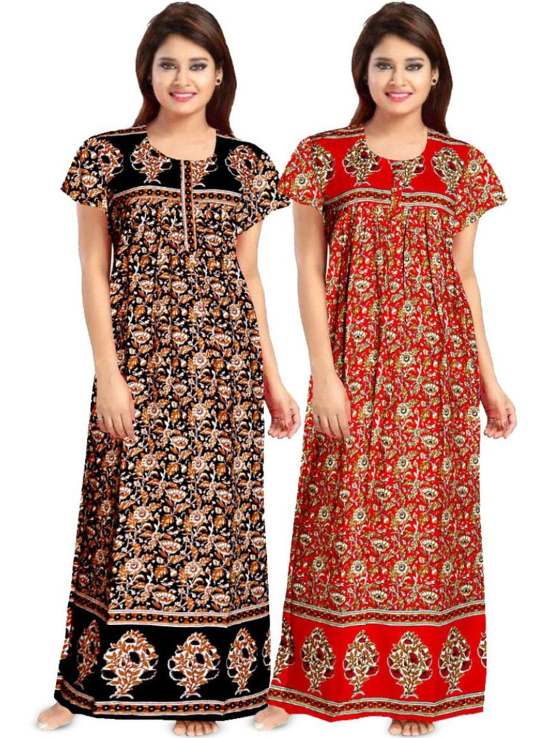 

PR PINK ROYAL Women Pack Of 2 Printed Maxi Nightdress, Red