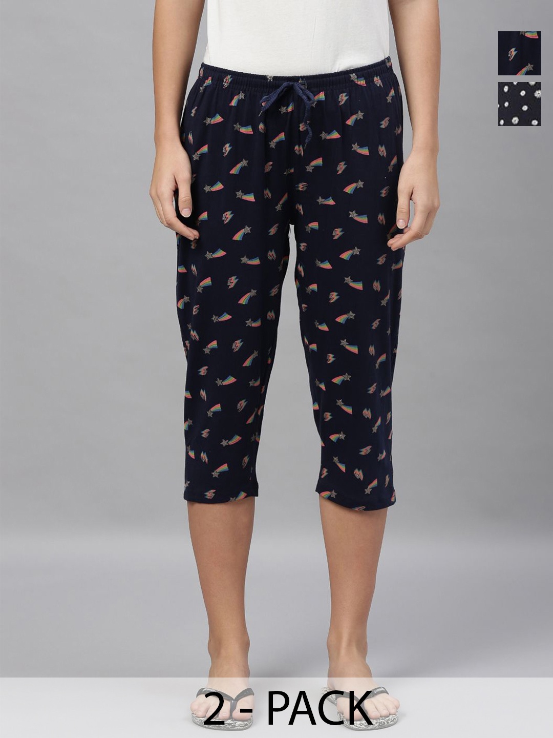 

Kryptic Women Pack of 2 Printed Cotton Capris, Black