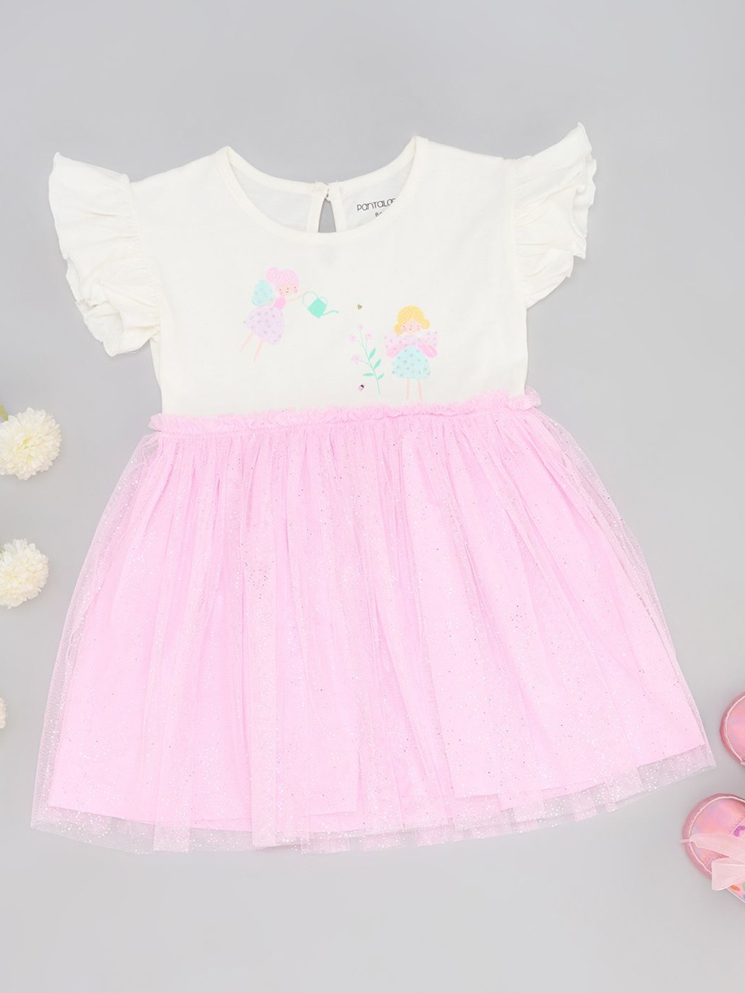 

Pantaloons Baby Girls Floral Flutter Sleeve Fit & Flare Dress, Pink