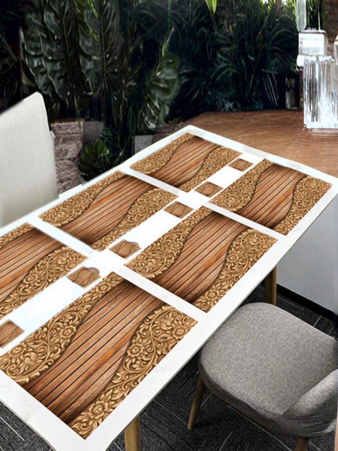 

REVEXO 12-Pcs Brown Printed Table Placemats&Coasters