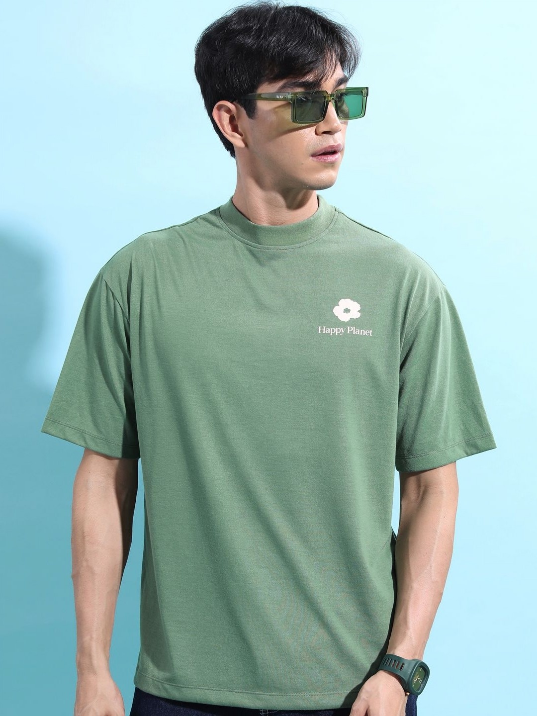 

KETCH Men Graphic Printed Round Neck Oversized T-shirt, Green