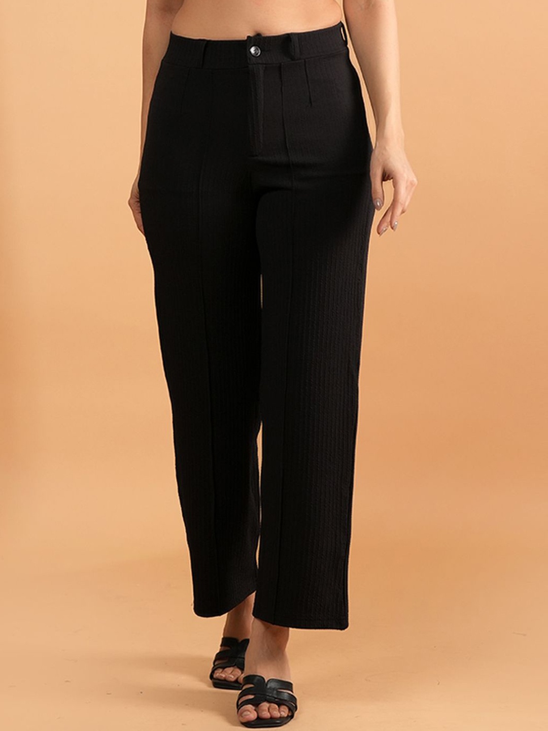 

NEYSA Women Straight Fit High-Rise Formal Trousers, Black