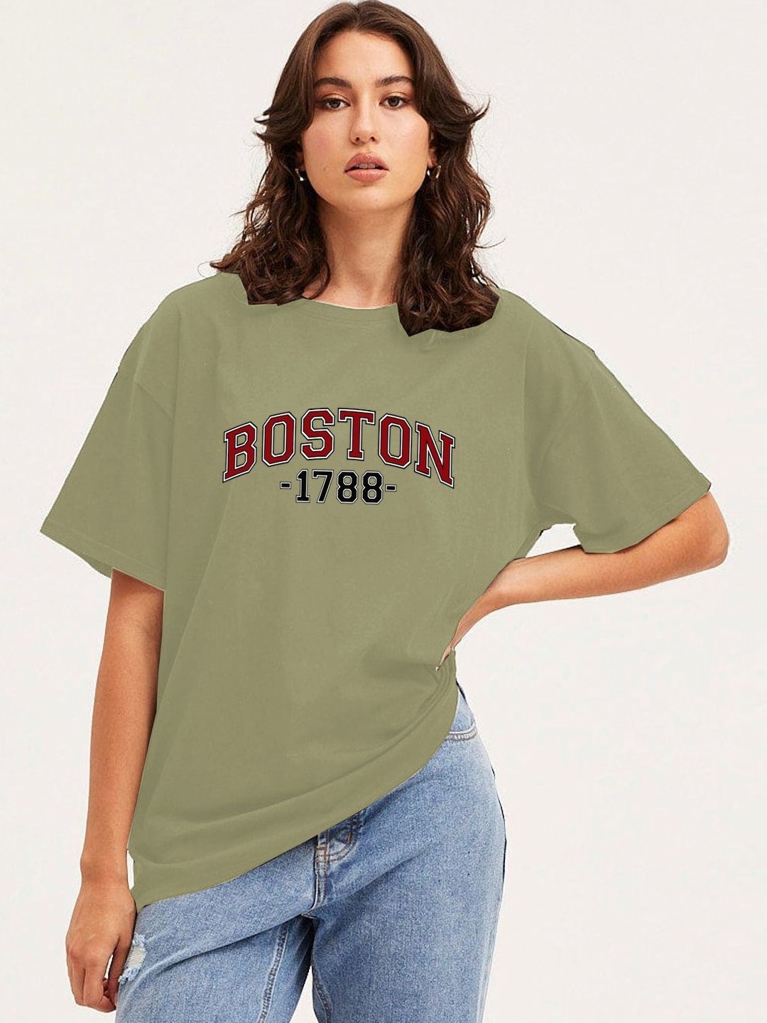 

Moda Rapido Women Typography Printed Round Neck Cotton Oversized T-shirt, Teal