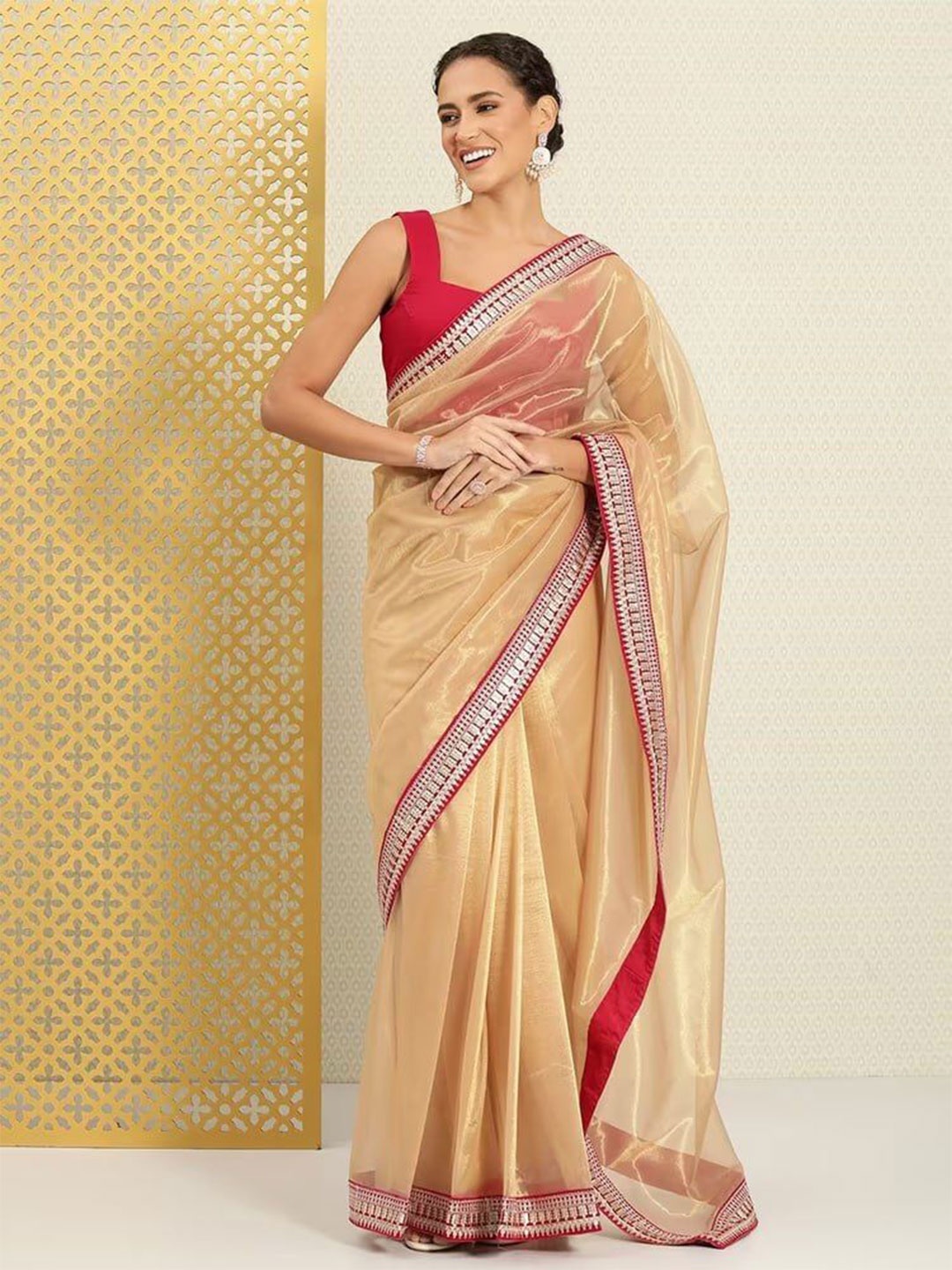 

Moda Rapido Sequinned Organza Saree, Beige