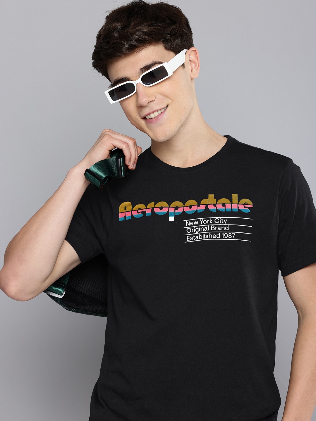 

Aeropostale Brand Logo Printed Pure Cotton T-shirt, Black