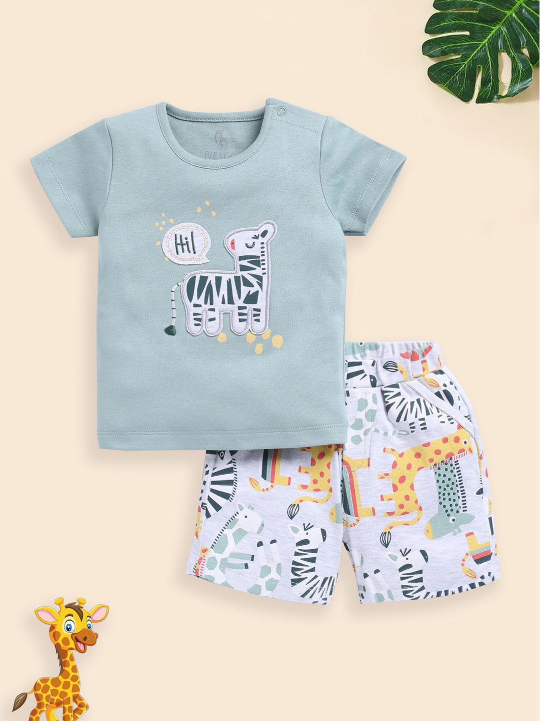 

BABY GO Boys Printed Round Neck T-shirt With Shorts, Green