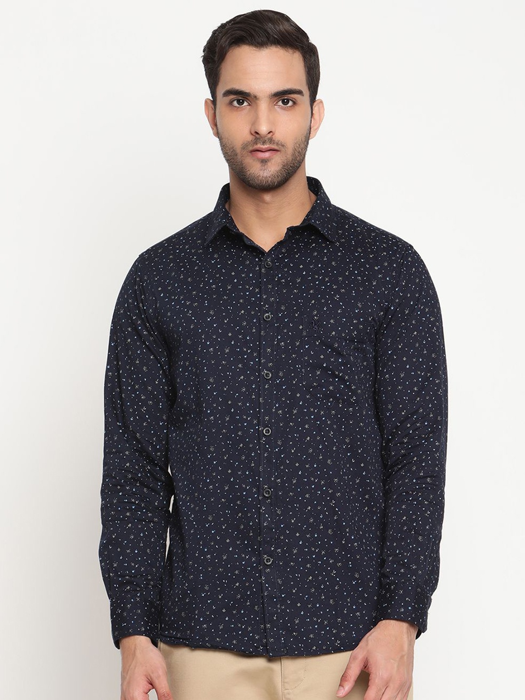 

Cantabil Men Comfort Fit Spread Collar Floral Printed Cotton Casual Shirt, Navy blue