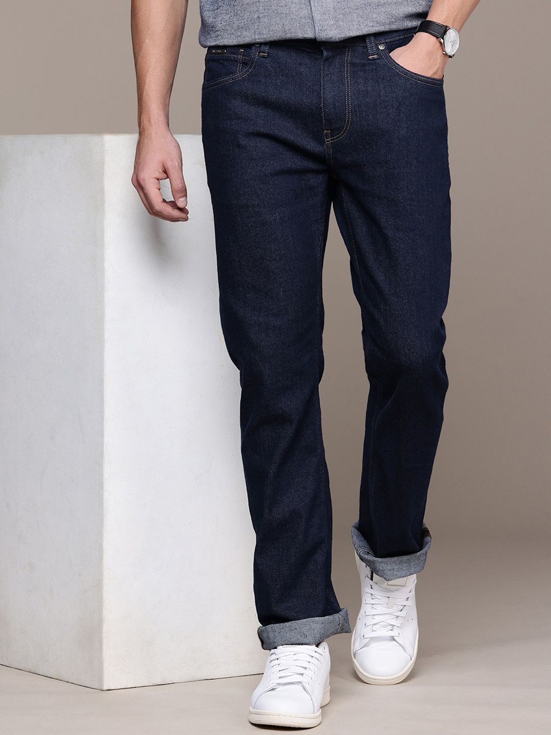 

INDIROCKS Men Jean Regular Fit Stretchable Jeans, Navy blue