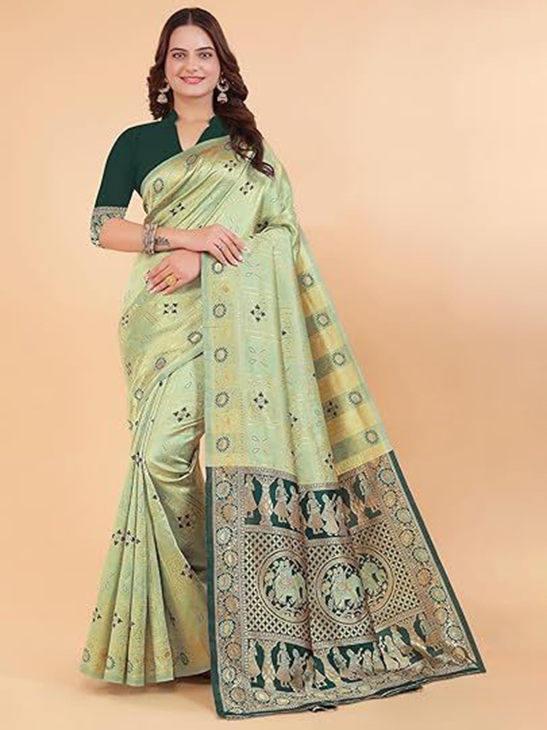 

Suratwala Ethnic Motifs Woven Design Kota Saree, Olive