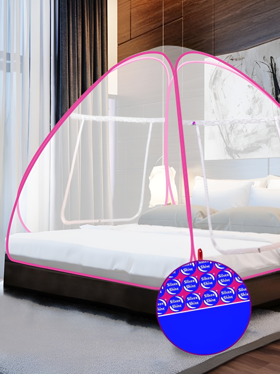 

Silver Shine White & Pink King Size Tent Mosquito Net