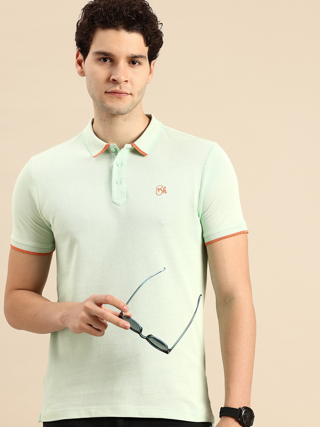 

Being Human Polo Collar Pure Cotton T-shirt, Green