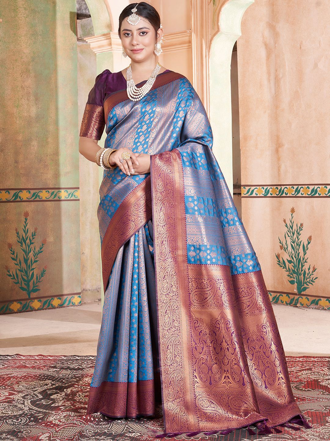 

LeeliPeeri Designer Ethnic Motifs Zari Silk Blend Designer Kanjeevaram Saree, Blue