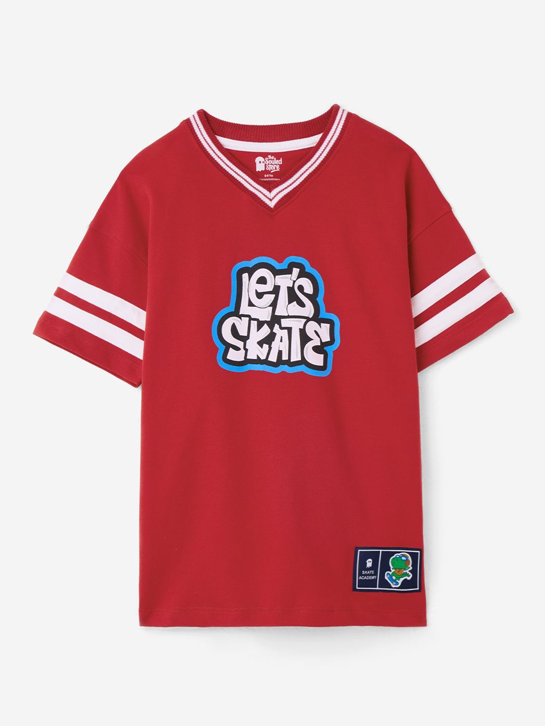 

The Souled Store Boys Typography Printed V-Neck Cotton Oversized T-shirt, Red