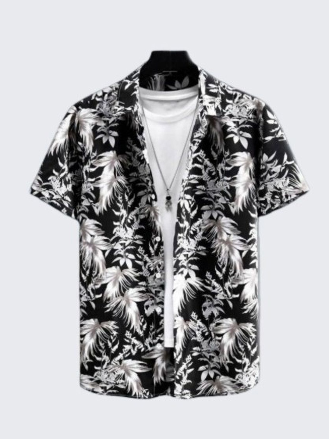 

iCome Men Slim Fit Spread Collar Floral Printed Casual Shirt, Black