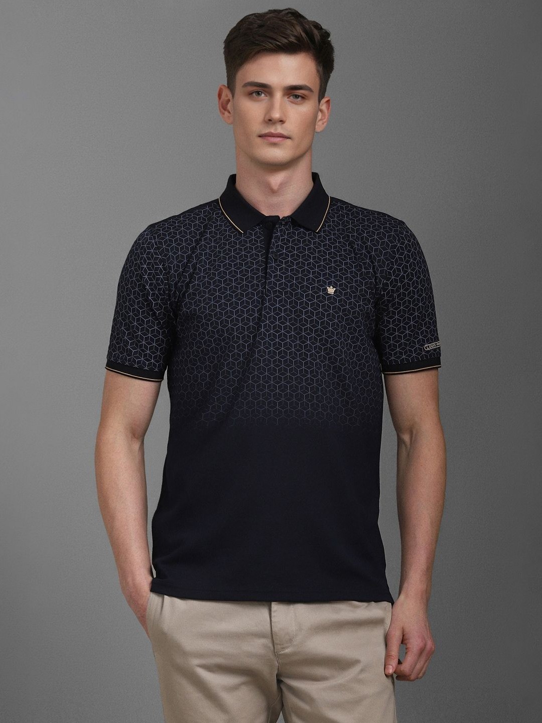 

Louis Philippe Men Geometric Printed Polo Collar T-shirt, Black