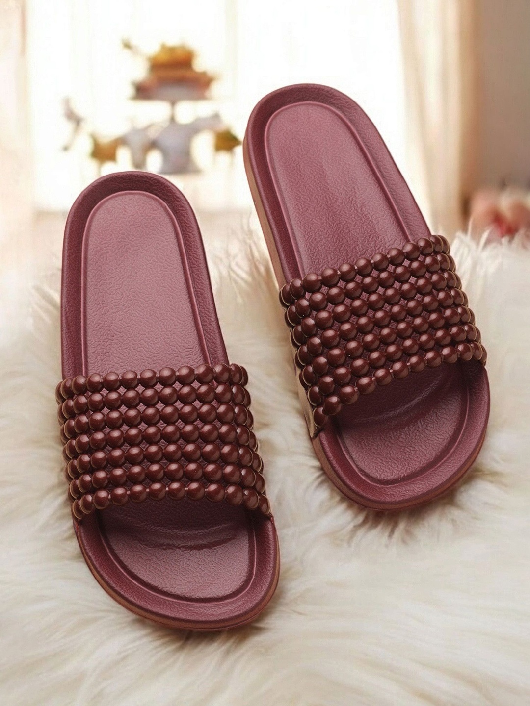 

KAPYANSH Women Flip Flops Sliders, Maroon