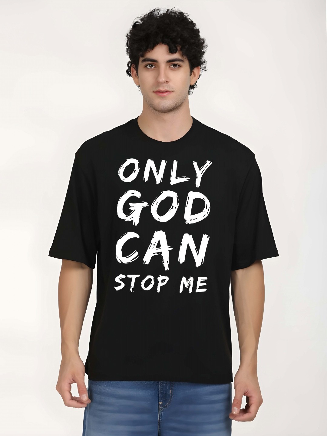 

SZN Men Typography Printed Round Neck Cotton Oversized T-shirt, Black