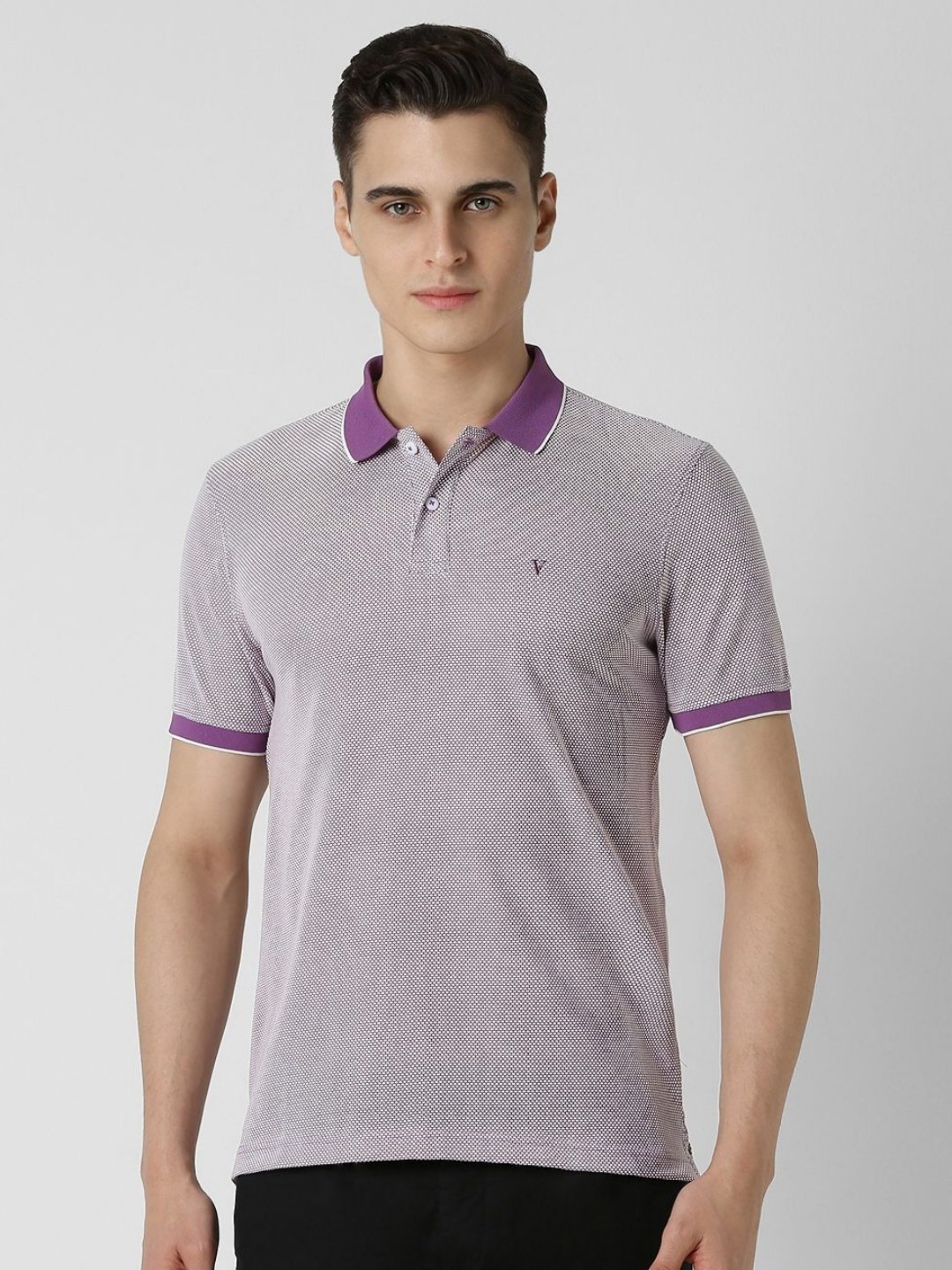 

Van Heusen Sport Men Geometric Printed Polo Collar Cotton T-shirt, Purple