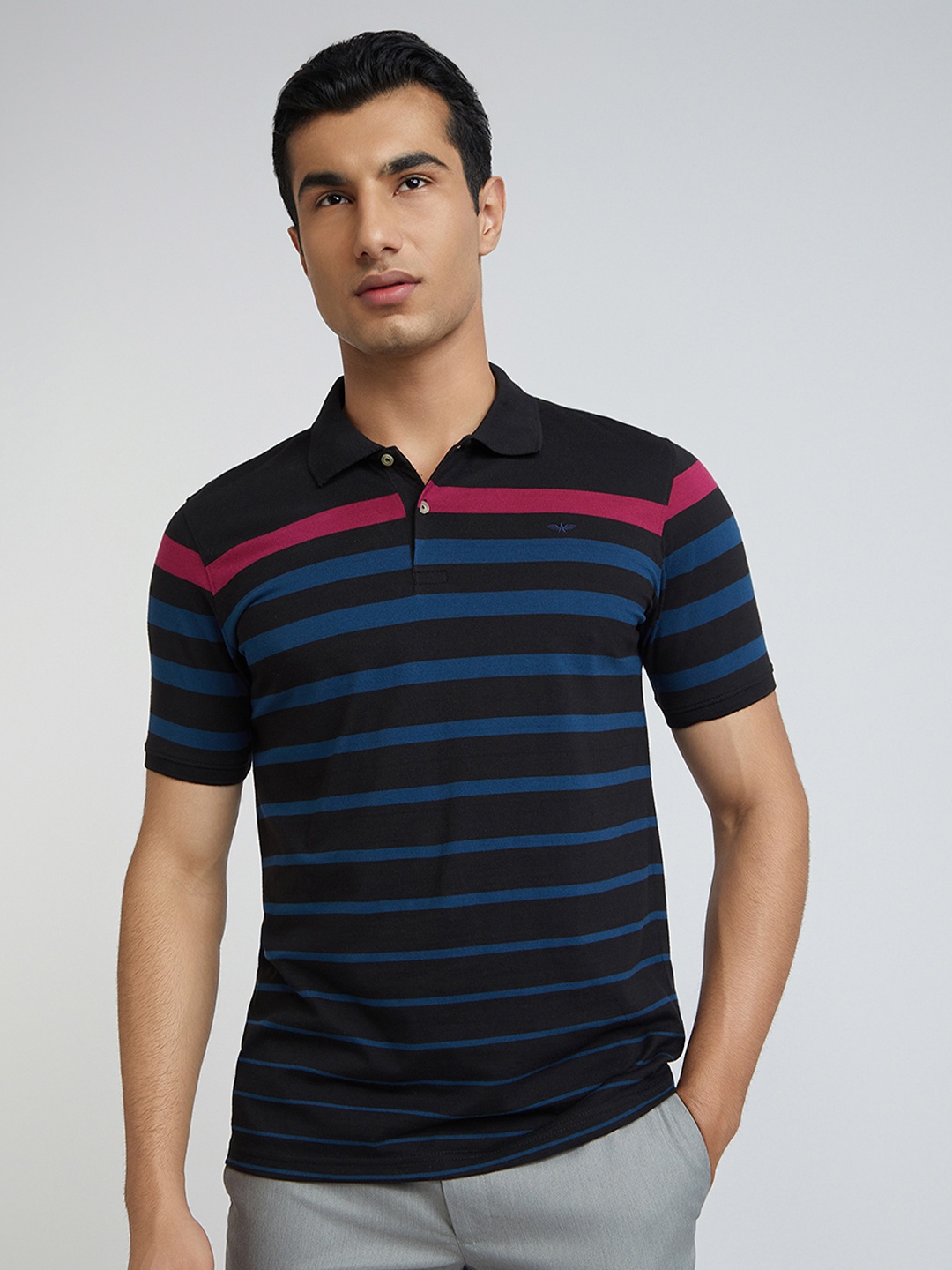

Park Avenue Striped Polo Collar Slim Fit T-shirt, Black