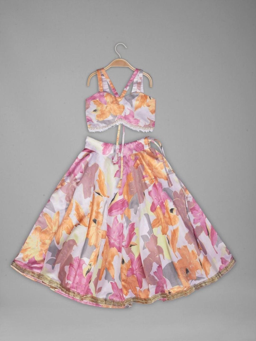 

Anneca Girls Foil Floral Printed Ready to Wear Lehenga & Choli, White