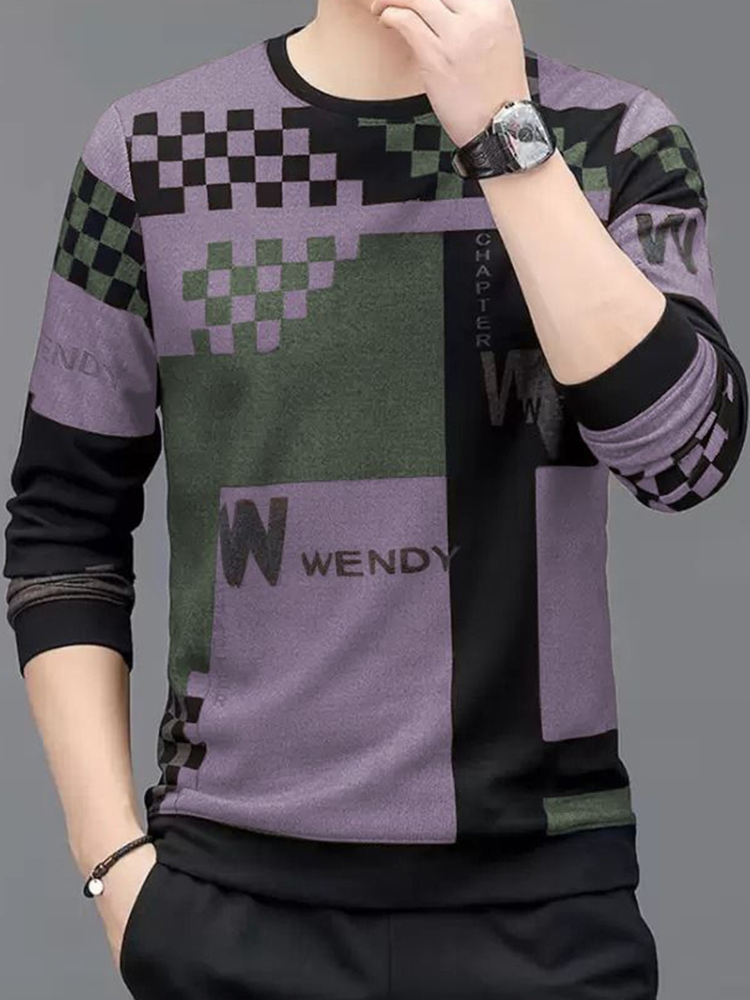 

FABRIPPLE Men Colourblocked Round Neck Sweatshirt, Purple
