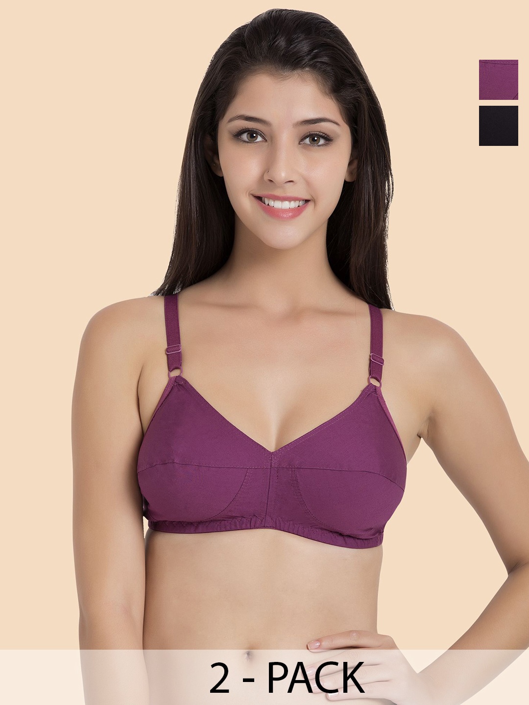 

Souminie Pack of 2 Pure Cotton Non Padded Full Coverage Minimizer Bra, Magenta