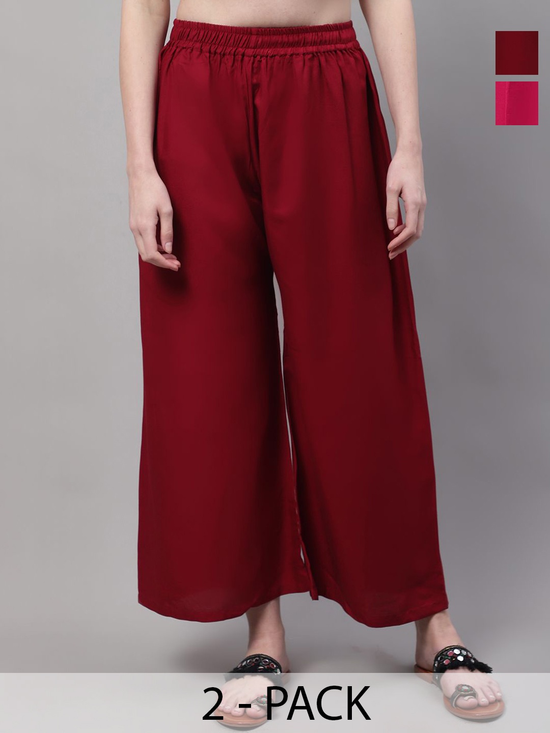 

Valles365 by S.C. Women Pack of 2 Flared Ethnic Palazzos, Maroon