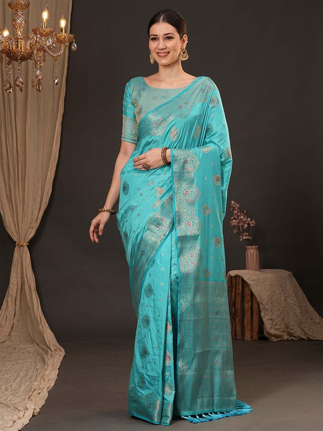 

Anouk Woven Design Zari Silk Blend Banarasi Saree, Blue