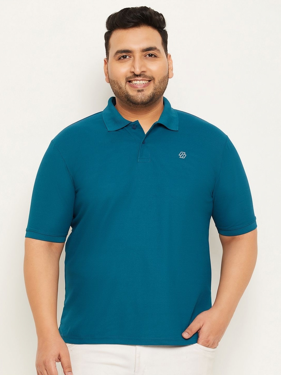 

RENUOVO Men Plus Size Solid Polo Collar Cotton T-shirt, Teal