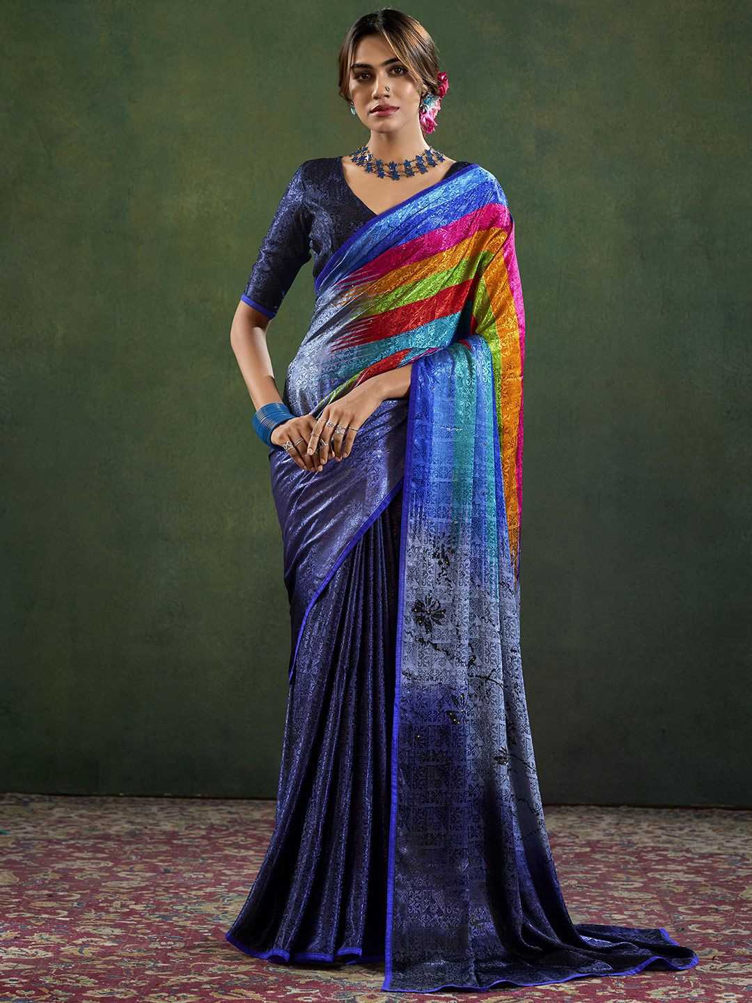 

Satrani Women Woven Design Pure Crepe Saree, Blue