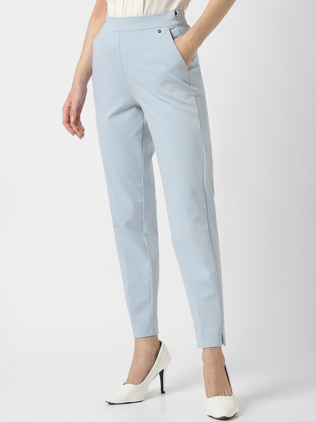 

Van Heusen Woman Regular Fit Mid-Rise Cotton Formal Trousers, Blue